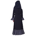 Designer abaya with Polka dotted frills for kids- Navy Blue